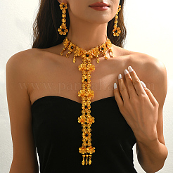 Alloy Cubic Zirconia Flower Long Tassel Necklaces & Earrings Sets for Women&nbsp;YP5175