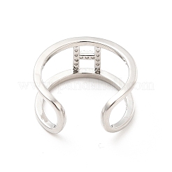 Clear Cubic Zirconia Initial Letter Open Cuff Ring&nbsp;RJEW-A012-01P-H