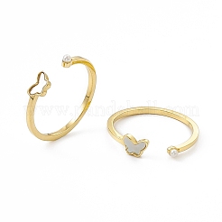 Ion Plating(IP) 304 Stainless Steel Butterfly Shell Cuff Ring for Women&nbsp;RJEW-C060-08G