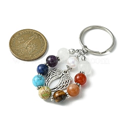 7 Chakra Gemstone Bead Pendant Keychain with Tibetan Style Alloy Charm&nbsp;KEYC-JKC00539-04