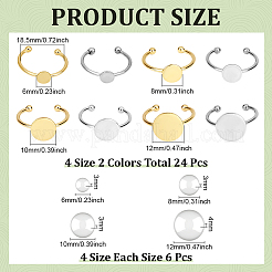 24Pcs 304 Stainless Steel Open Cuff Ring Component&nbsp;STAS-ME0002-82