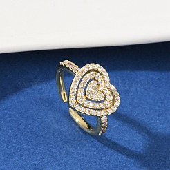 Brass Micro Pave Cubic Zirconia Cuff Rings for Women&nbsp;RJEW-F182-05G