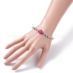 Synthetic Turquoise(Dyed) Cross Stretch Bracelet with Glass for Women&nbsp;BJEW-JB07663