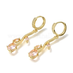 Brass Micro Pave Cubic Zirconia Hoop Earrings&nbsp;CU-CBA108A-14G-06