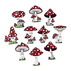 20Pcs UV Single Face Printed Wood Mushroom Pendant Decorations&nbsp;WOOD-N020-12