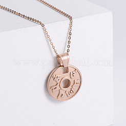French Vintage Style Stainless Steel Om Mani Padme Hum Flat Round Pendant Necklaces for Women&nbsp;VS6601