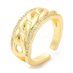 Rack Plating Brass Curb Chains Shape Open Cuff Ring with Cubic Zirconia&nbsp;RJEW-R138-01G