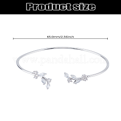 1Pc Elegant Brass Cubic Zirconia Leaf Cuff Bangles for Women&nbsp;BJEW-LP0003-33P-03