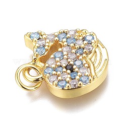 Brass Micro Pave Clear & Sky Blue Cubic Zirconia Charms&nbsp;ZIRC-O035-11G