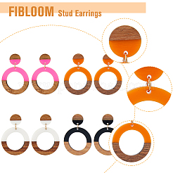 3 Pairs 3 Colors Resin & Wooden Donut Dangle Stud Earrings with 316 Surgical Stainless Steel Pins&nbsp;EJEW-FI0002-47