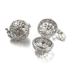 Rack Plating Brass Hollow Round Cage Pendants&nbsp;KK-P238-03P