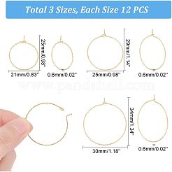 36Pcs 3 Size Ion Plating(IP) 316 Surgical Stainless Steel Hoop Earrings Findings&nbsp;STAS-UN0039-40