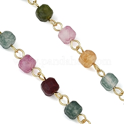 Natural Multicolor Tourmaline Faceted Cube Handmade Beaded Chains&nbsp;AJEW-JB01654