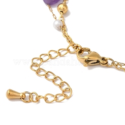 Nuggets Natural Amethyst & Imitation Pearl Multi-Strand Anklets&nbsp;BJEW-P326-03B-G
