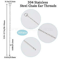 30Pairs 304 Stainless Steel Stud Earring Findings&nbsp;STAS-SC0006-54