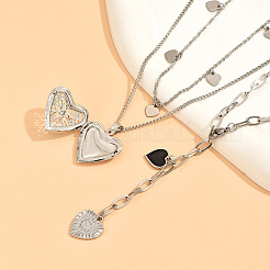 2Pcs Heart Brass Black Enamel Pendant 3 Layer Necklaces for Women&nbsp;FS-WGFF7B3-01