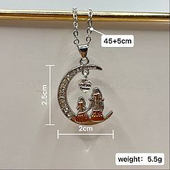 Mother's Day Alloy with Rhinestone Mother Daughter Moon Pendant Necklaces&nbsp;FS-WGC883C-01