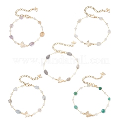 5Pcs 5 Styles Handmade Glass & Opalite & Natural Morganite & Dyed Green Agate & Labradorite & Amethyst Nuggets Beads Necklaces&nbsp;BJEW-JB12461