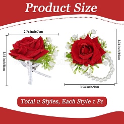 Silk Cloth Artificial Flowers & Plastic Imitation Pearl Wrist Corsage & Boutonniere Sets&nbsp;AJEW-DJ0005-64B