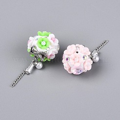 Handmade Polymer Clay Rhinestone Beads with Resin Alloy Iron Chain Glass ABS Imitation Pearl&nbsp;RESI-T060-27M