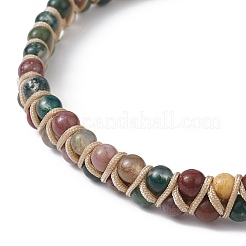 Natural Indian Agate Round Braided Bead Bracelets&nbsp;BJEW-JB09840-01