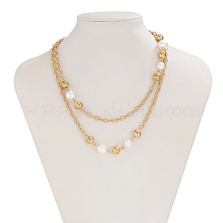 Alloy & Plastic Imitation Pearl White Round Beads Handmade Link Chain Long Necklaces for Women&nbsp;FS-WG575FB-01