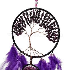 Iron & Brass Wire Woven Web/Net with Feather Pendant Decorations&nbsp;AJEW-B017-16