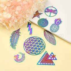 20Pcs 10 Style Ion Plating(IP) 201 Stainless Steel Filigree Pendants&nbsp;STAS-SZ0002-14