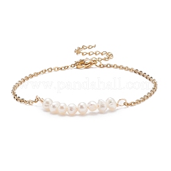 3Pcs 3 Color Natural Pearl Beads Link Bracelet with 304 Stainless Steel Cable Chains for Women&nbsp;BJEW-JB08002