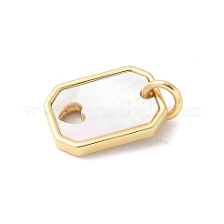 Brass Pave Natural White Shell Hollow Heart Rectangle Charms with Jump Rings&nbsp;KK-S522-16G
