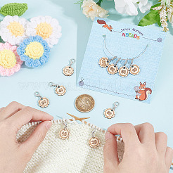 10Pcs 10 Style Flower with Number Wood Pendant Locking Stitch Markers&nbsp;HJEW-AB00644