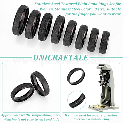 16Pcs 8 Size 201 Stainless Steel Textured Plain Band Rings Set for Women&nbsp;RJEW-UN0002-77EB