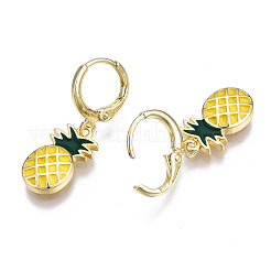 Brass Enamel Huggie Hoop Earrings&nbsp;EJEW-T014-24G-NF