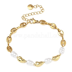 Nuggets 304 Stainless Steel & ABS Plastic Imitation Pearl Chain Bracelets&nbsp;BJEW-A169-07G