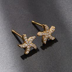 Brass Micro Pave Cubic Zirconia Stud Earrings for Women&nbsp;EJEW-F418-20G
