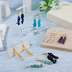 7 Pairs 7 Styles Gemstone Chip Beaded Dangle Earrings&nbsp;EJEW-TADJ00002