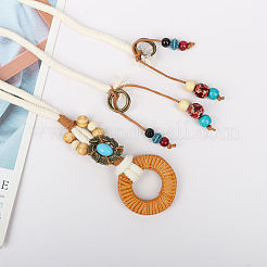 Bohemian Style Alloy Resin Ring Cotton Cord Chain Belts with Wood Beads Tassel&nbsp;FS-WGA5F60-01