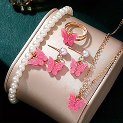 Butterfly Acrylic Pendant Necklace & Bracelet & Stud Earring & Ring Sets&nbsp;FS-WGE5D25-01
