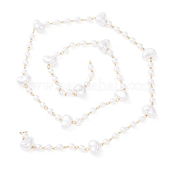304 Stainless Steel & ABS Plastic Pearl Round & Nuggets Bead Cable Chains&nbsp;CHS-G048-05G