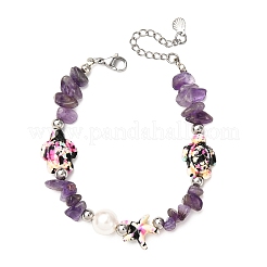 Natural Amethyst Chip Beads & Synthetic Turquoise Beaded Bracelets for Women&nbsp;BJEW-JB12416-01