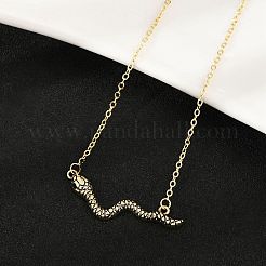 Brass Pave Black Cubic Zirconia Snake Pendant Necklaces&nbsp;NJEW-D320-02ASG