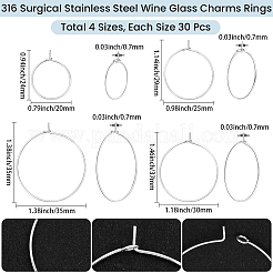 120Pcs 4 Styles 316 Surgical Stainless Steel Wine Glass Charms Rings&nbsp;STAS-BBC0009-37S