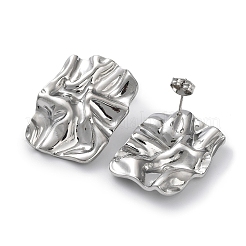 Non-Tarnish 304 Stainless Steel Textured Rectangle Ear Studs for Women&nbsp;EJEW-P234-14P