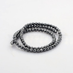 Faceted Round Non-magnetic Synthetic Hematite Beads Strands&nbsp;G-P061-60-4mm