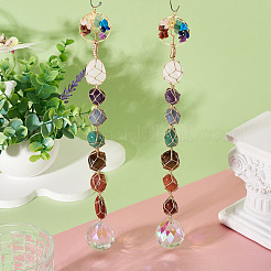 2Pcs Gemstone Chip Copper Wire Wrapped Tree of Life and Glass Chakra Hanging Ornaments&nbsp;PALLOY-TAC0252