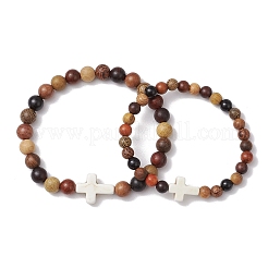 2Pcs Wood Beads Stretch Bracelets for Couple&nbsp;BJEW-JB11305-01