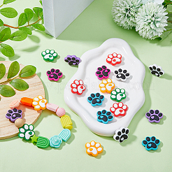 21Pcs 7 Colors Dog Paw Print Food Grade Eco-Friendly Silicone Focal Beads&nbsp;SIL-DC0001-31