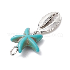 7Pcs 7 Styles Dyed Synthetic Turquoise Starfish & Alloy Sea Animals Pendants&nbsp;PALLOY-JF03752-01