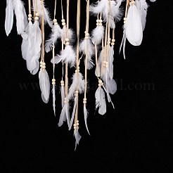 Handmade Round Cotton Woven Net/Web with Feather Wall Hanging Decoration&nbsp;HJEW-G015-02A
