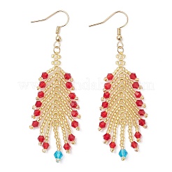 2 Pairs Glass Seed Feather Dangle Earrings&nbsp;EJEW-MZ00569